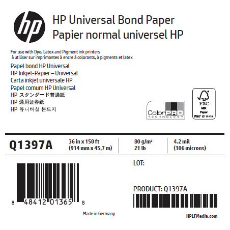 Papier Universel HP - 0,914 x 45,72 m - 80g Papier Universel HP - 0,914 x 45,72 m - 80g