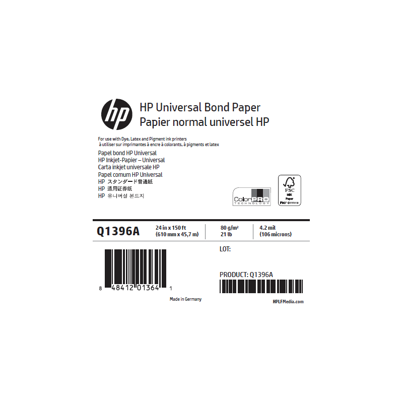 Papier Universel HP - 0,610 x 45,72 m - 80g