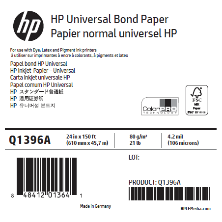 Papier Universel HP - 0,610 x 45,72 m - 80g Papier Universel HP - 0,610 x 45,72 m - 80g