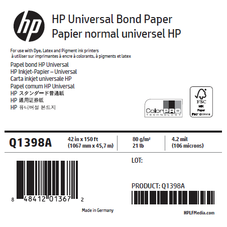 Papier Universel HP - 1,067 x 45,72 m - 80g Papier Universel HP - 1,067 x 45,72 m - 80g