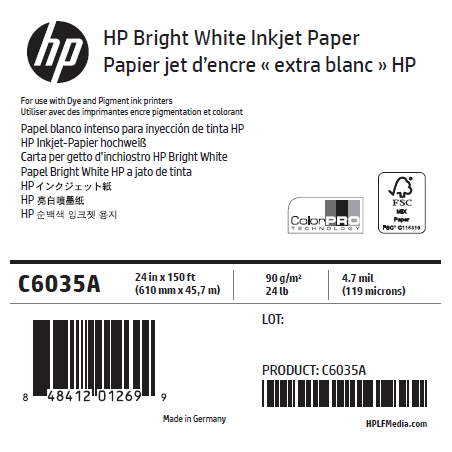 Papier Extra Blanc HP - 0,610 x 45,72 m - 90g Papier Extra Blanc HP - 0,610 x 45,72 m - 90g