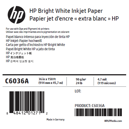 Papier Extra Blanc HP - 0,914 x 45,72 m - 90g Papier Extra Blanc HP - 0,914 x 45,72 m - 90g