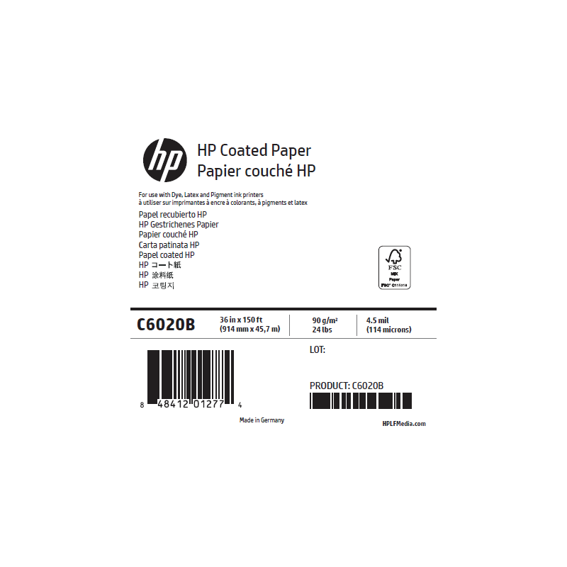 Papier Couché Mat HP - 0,914 x 45,72 m - 90g