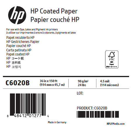 Papier Couché Mat HP - 0,914 x 45,72 m - 90g Papier Couché Mat HP - 0,914 x 45,72 m - 90g