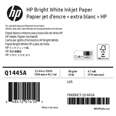 Papier Extra Blanc HP - 0,594 x 45,72 m - 90g Papier Extra Blanc HP - 0,594 x 45,72 m - 90g