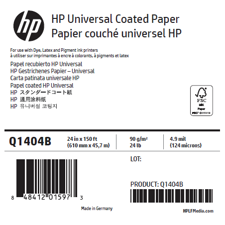 Papier Couché Universel HP - 0,610 x 45,72 m - 90g Papier Couché Universel HP - 0,610 x 45,72 m - 90g