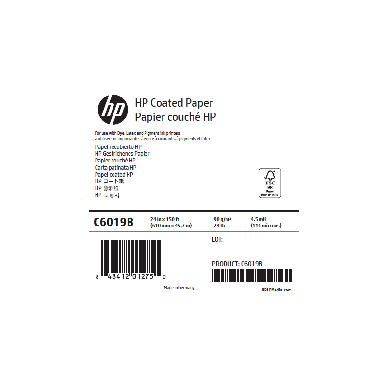 Papier Couché Mat HP - 0,610 x 45,72 m - 90g