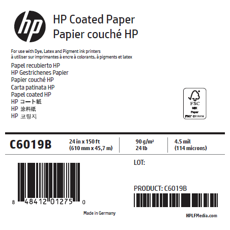 Papier Couché Mat HP - 0,610 x 45,72 m - 90g Papier Couché Mat HP - 0,610 x 45,72 m - 90g