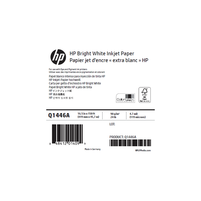 Papier Extra Blanc HP - 0,420 x 45,72 m - 90g