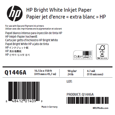 Papier Extra Blanc HP - 0,420 x 45,72 m - 90g Papier Extra Blanc HP - 0,420 x 45,72 m - 90g