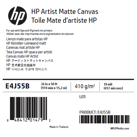 Canvas Mat Artistique HP - 0,914 x 15,20 m - 390g Canvas Mat Artistique HP - 0,914 x 15,20 m - 390g