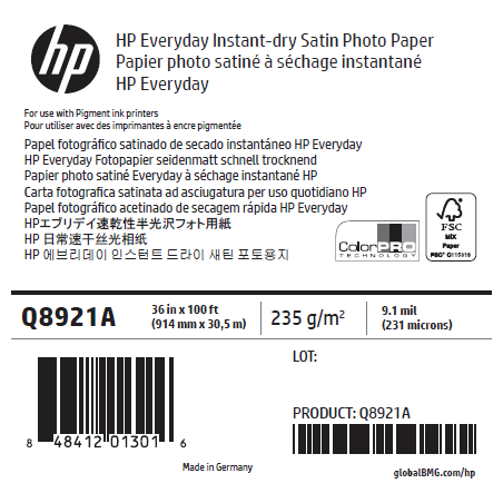 Papier Photo Satin HP - 0,914 x 30,50 m - 235g Papier Photo Satin HP - 0,914 x 30,50 m - 235g