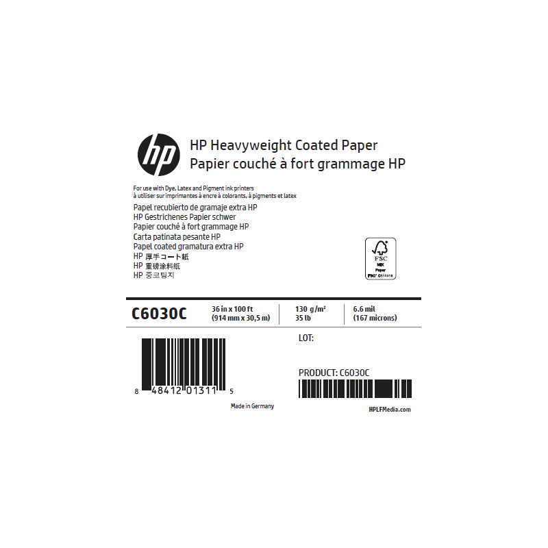 Papier Couché Fort Grammage HP - 0,914 x 30,50 m - 130g