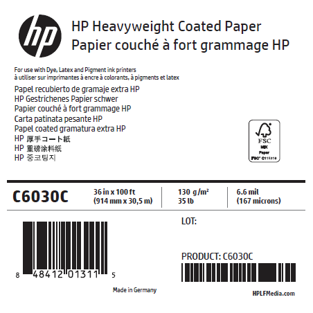 Papier Couché Fort Grammage HP - 0,914 x 30,50 m - 130g Papier Couché Fort Grammage HP - 0,914 x 30,50 m - 130g