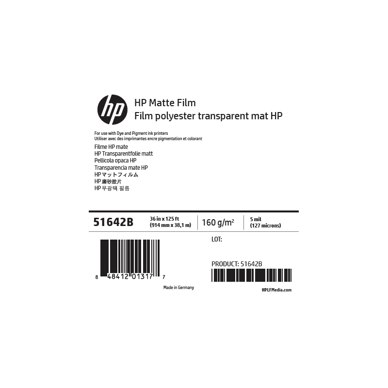Film Mat HP - 0,914 x 38,10 m - 160g