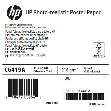 Papier Qualité Photo HP - 0,914 x 61 m - 205g