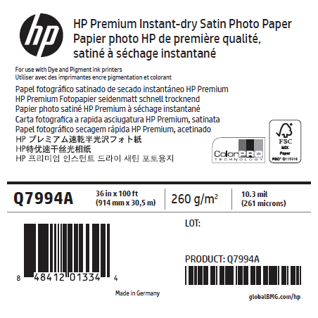 Papier Photo Satin HP - 0,914 x 30,50 m - 260g Papier Photo Satin HP - 0,914 x 30,50 m - 260g
