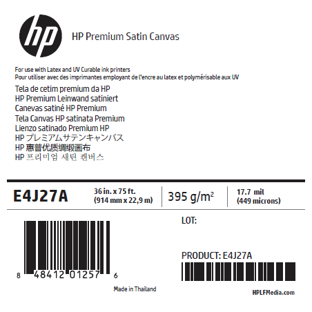 Canvas Satin HP - 0,914 x 22,90 m - 380g Canvas Satin HP - 0,914 x 22,90 m - 380g