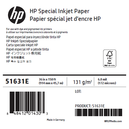 Papier Spécial Jet d'Encre HP - 0,914 x 45,72 m - 90g Papier Spécial Jet d'Encre HP - 0,914 x 45,72 m - 90g