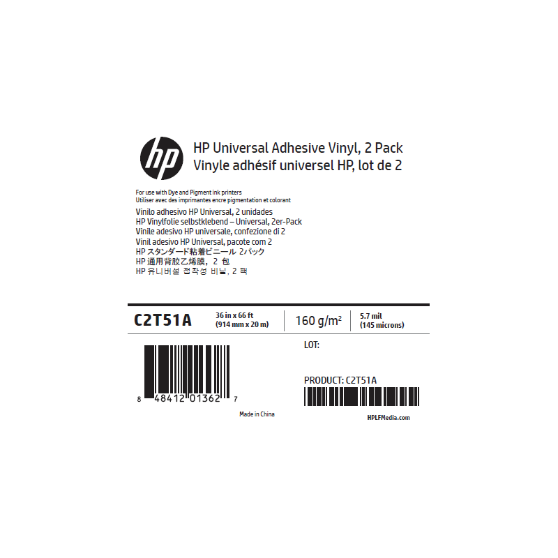 Vinyle Adhésif Universel HP - 0,914 x 21,10 m - 150g