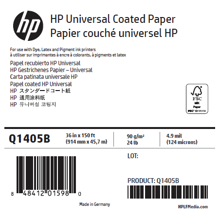Papier Couché Universel HP - 0,914 x 45,72 m - 90g Papier Couché Universel HP - 0,914 x 45,72 m - 90g