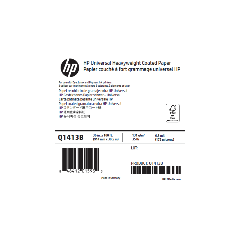 Papier Couché Fort Grammage HP - 0,914 x 30,50 m - 130g