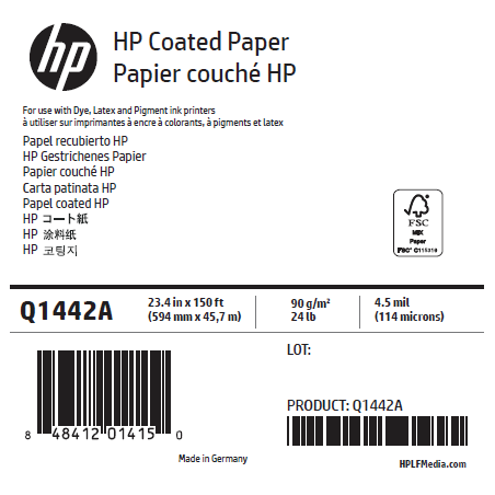 Papier Couché Mat HP - 0,594 x 45,72 m - 90g Papier Couché Mat HP - 0,594 x 45,72 m - 90g
