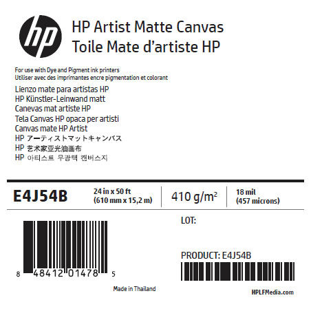 Canvas Mat Artistique HP - 0,610 x 15,20 m - 390g Canvas Mat Artistique HP - 0,610 x 15,20 m - 390g