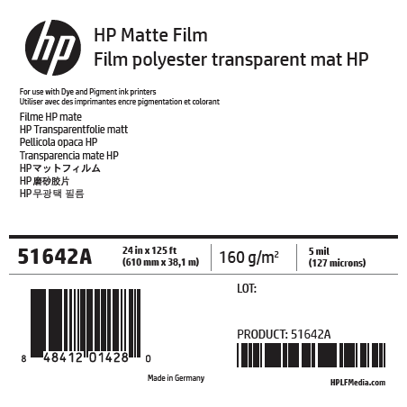 Film Mat HP - 0,610 x 38,10 m - 160g Film Mat HP - 0,610 x 38,10 m - 160g