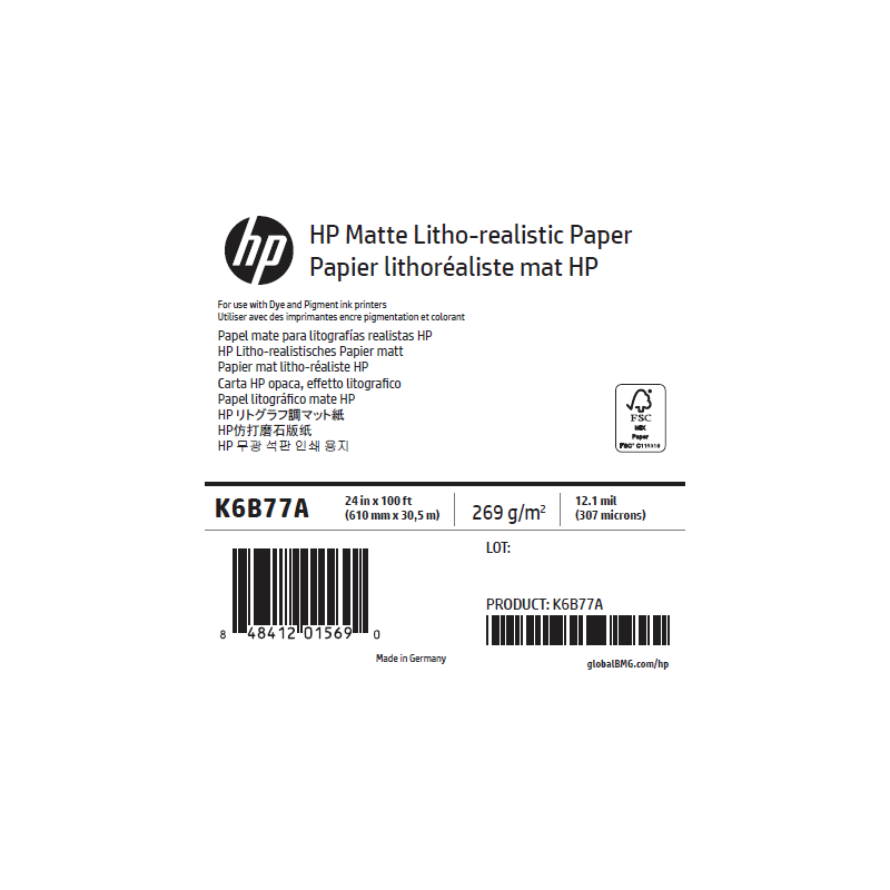 Papier Mat Litho-Réaliste HP - 0,610 x 30,50 m - 270g