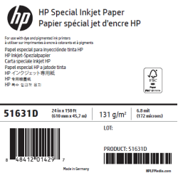 Papier Spécial Jet d'Encre HP - 0,610 x 45,72 m - 90g
