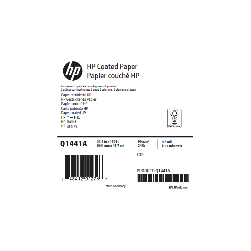 Papier Couché Mat HP - 0,841 x 45,72 m - 90g