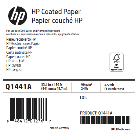 Papier Couché Mat HP - 0,841 x 45,72 m - 90g Papier Couché Mat HP - 0,841 x 45,72 m - 90g