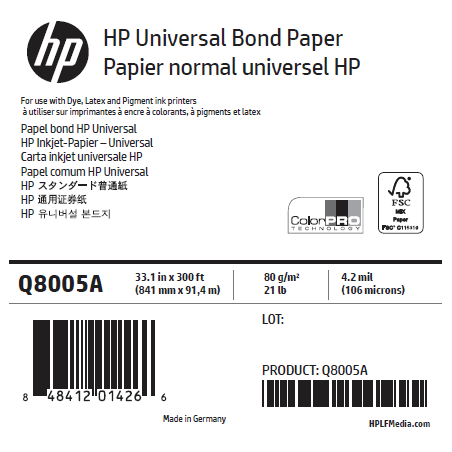 Papier Universel HP - 0,841 x 91,40 m - 80g Papier Universel HP - 0,841 x 91,40 m - 80g