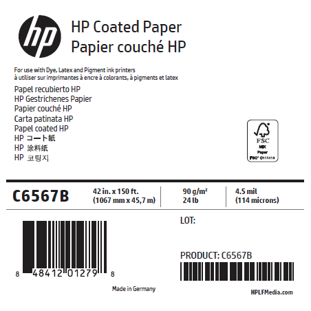 Papier Couché Mat HP - 1,067 x 45,72 m - 90g Papier Couché Mat HP - 1,067 x 45,72 m - 90g