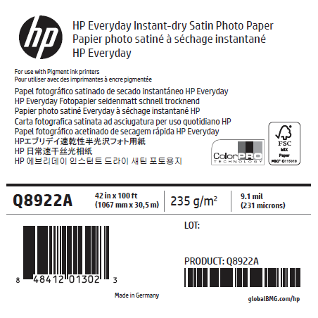 Papier Photo Satin HP - 1,067 x 30,50 m - 235g Papier Photo Satin HP - 1,067 x 30,50 m - 235g