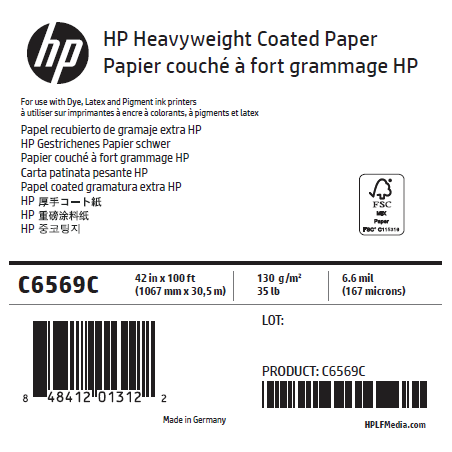 Papier Couché Fort Grammage HP - 1,067 x 30,50 m - 130g Papier Couché Fort Grammage HP - 1,067 x 30,50 m - 130g