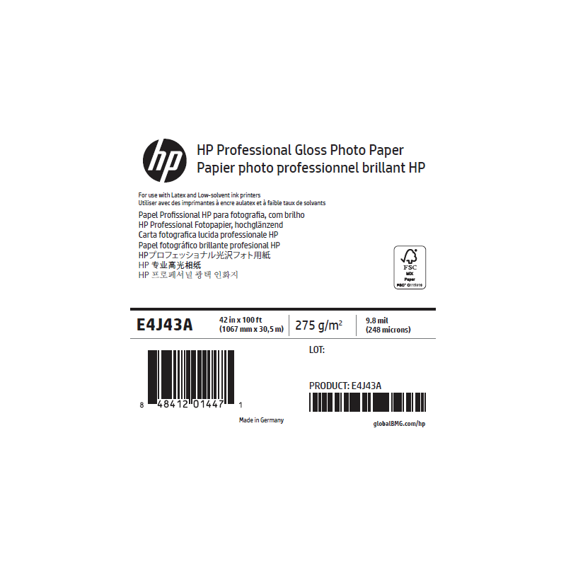 Papier Photo Brillant HP - 1,067 x 30,50 m - 275g