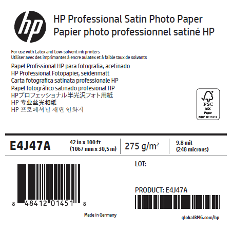 Papier Photo Satin HP - 1,067 x 30,50 m - 275g Papier Photo Satin HP - 1,067 x 30,50 m - 275g