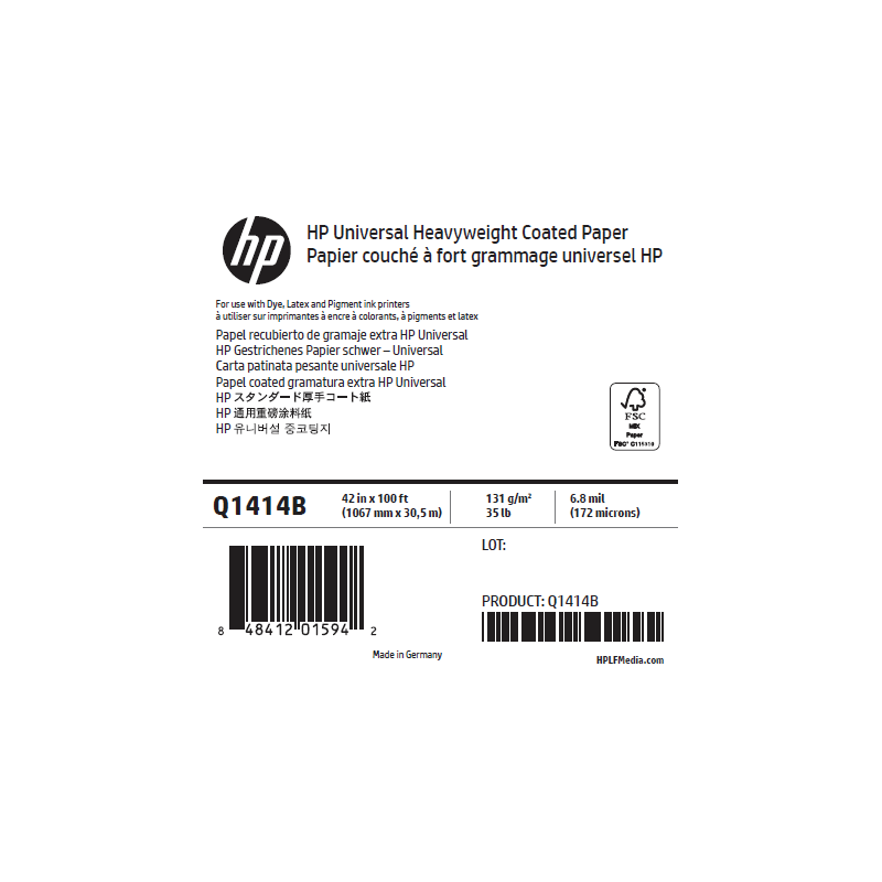 Papier Couché Fort Grammage HP - 1,067 x 30,50 m - 130g