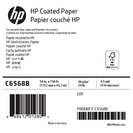 Papier Couché Mat HP - 1,370 x 45,72 m - 90g Papier Couché Mat HP - 1,370 x 45,72 m - 90g
