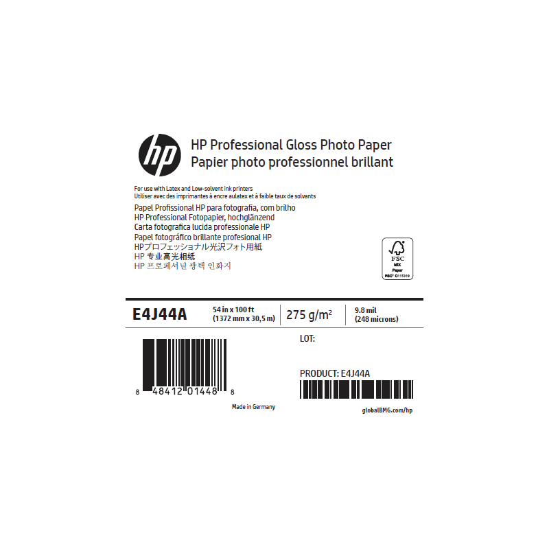 Papier Photo Brillant HP - 1,370 x 30,50 m - 275g