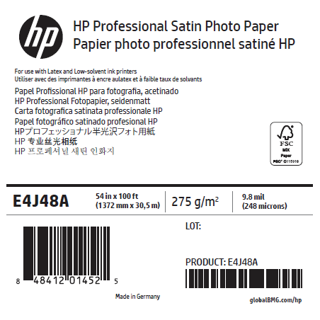 Papier Photo Satin HP - 1,370 x 30,50 m - 275g Papier Photo Satin HP - 1,370 x 30,50 m - 275g