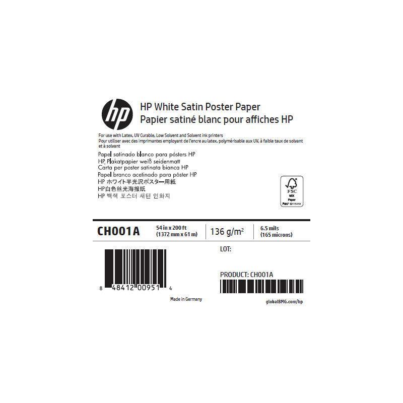 Papier Satin HP - 1,370 x 30,50 m - 135g