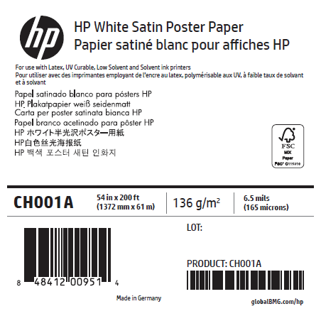 Papier Satin HP - 1,370 x 30,50 m - 135g Papier Satin HP - 1,370 x 30,50 m - 135g