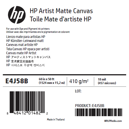 Canvas Mat Artistique HP - 1,524 x 15,20 m - 390g Canvas Mat Artistique HP - 1,524 x 15,20 m - 390g