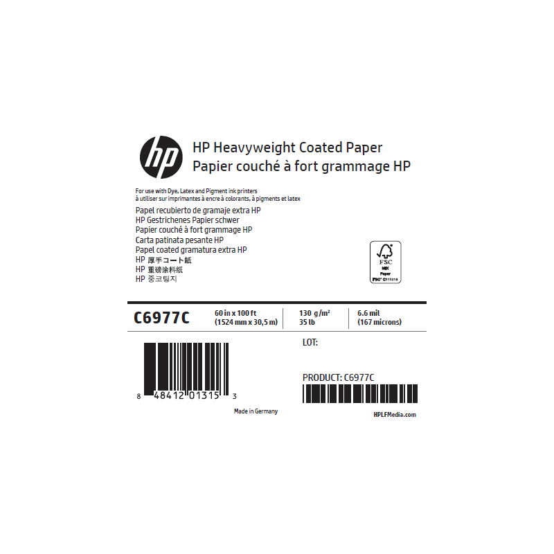 Papier Couché Fort Grammage HP - 1,524 x 30,50 m - 130g