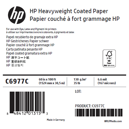 Papier Couché Fort Grammage HP - 1,524 x 30,50 m - 130g Papier Couché Fort Grammage HP - 1,524 x 30,50 m - 130g