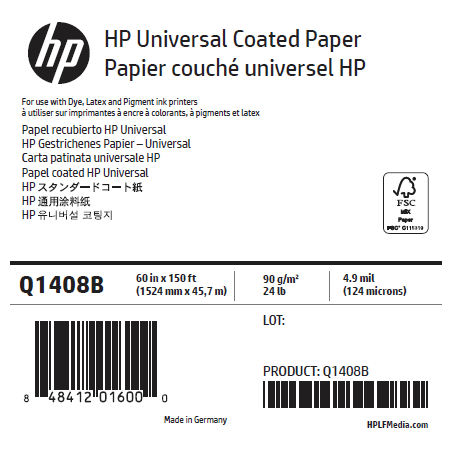 Papier Couché Universel HP - 1,524 x 45,72 m - 90g Papier Couché Universel HP - 1,524 x 45,72 m - 90g