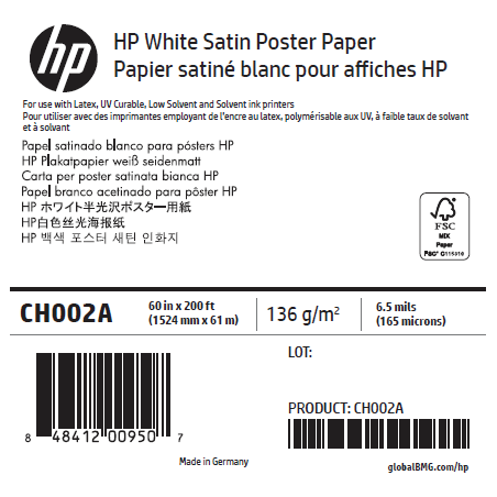 Papier Satin HP - 1,524 x 61 m - 135g Papier Satin HP - 1,524 x 61 m - 135g